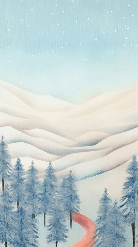 Winter landscape wallpaper painting nature forest. AI generated Image by rawpixel.