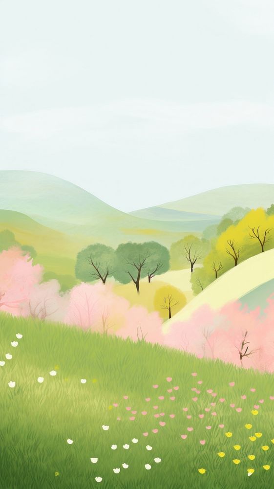 Spring landscape wallpaper grassland outdoors nature. AI generated Image by rawpixel.