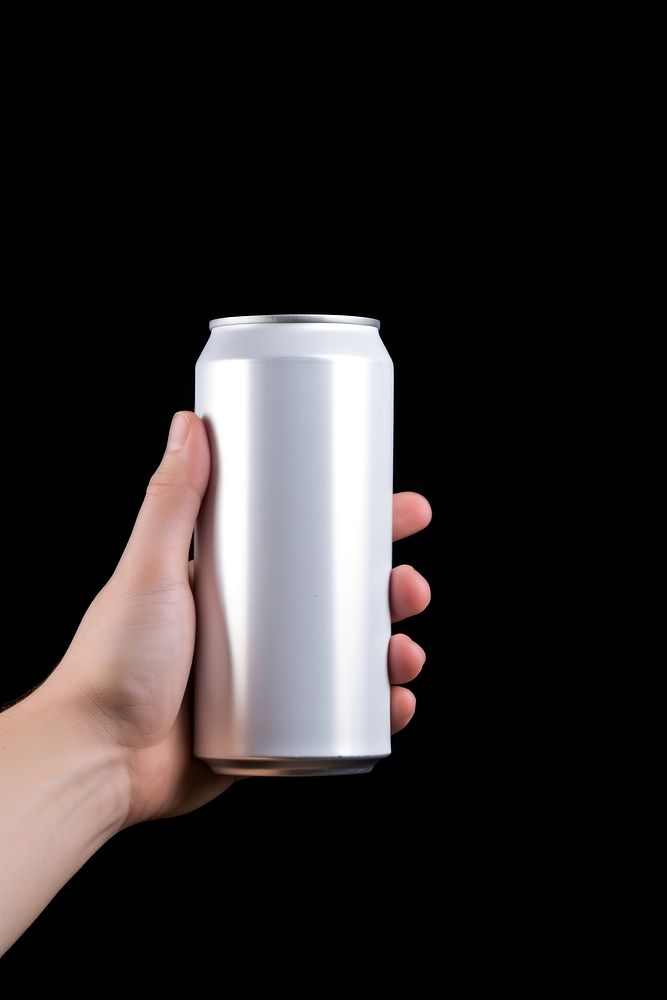 Beer can holding hand black background. AI generated Image by rawpixel.