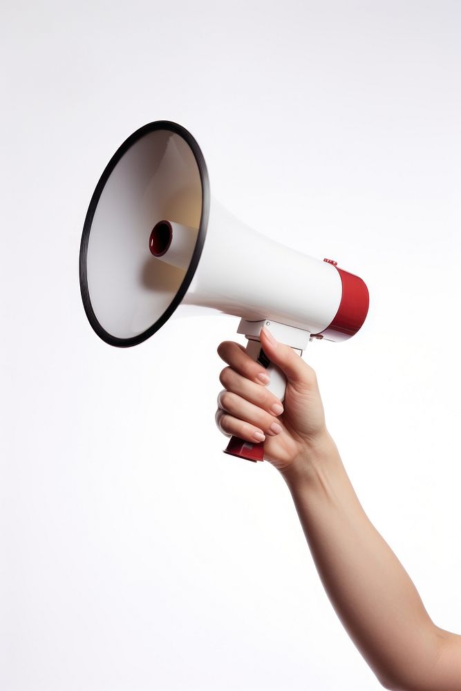 Megaphone holding hand white background. AI generated Image by rawpixel.