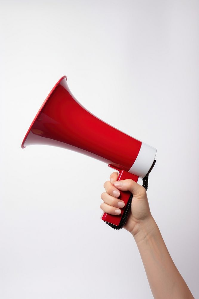 Megaphone holding hand white background. AI generated Image by rawpixel.