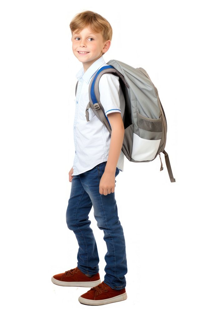Child with backpack standing bag white background intelligence. AI generated Image by rawpixel.