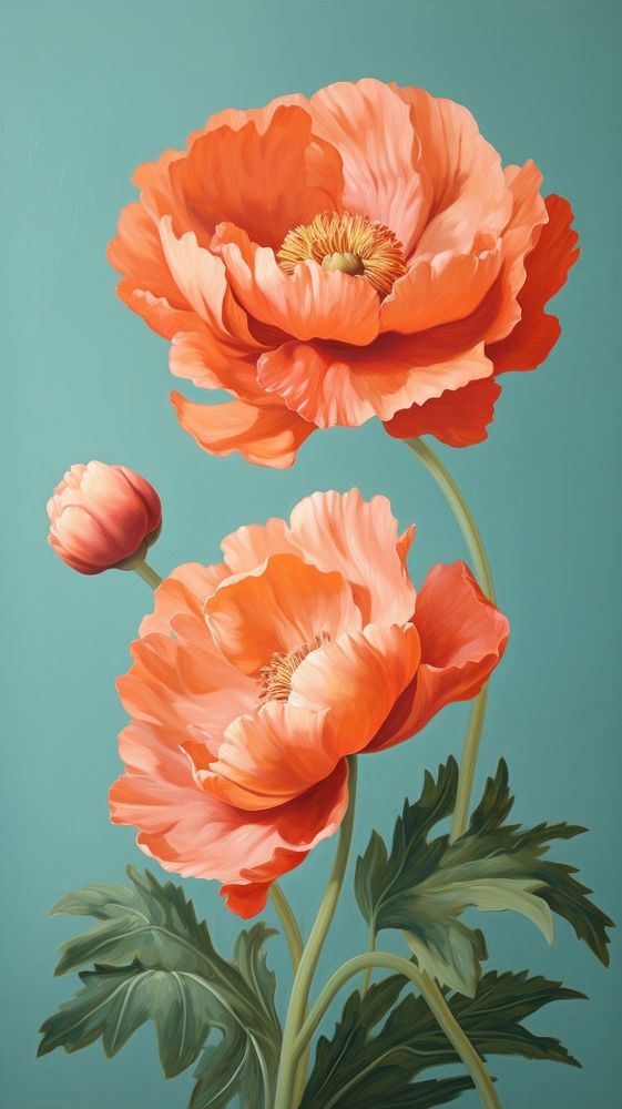 Poppy flower painting plant rose. AI generated Image by rawpixel.