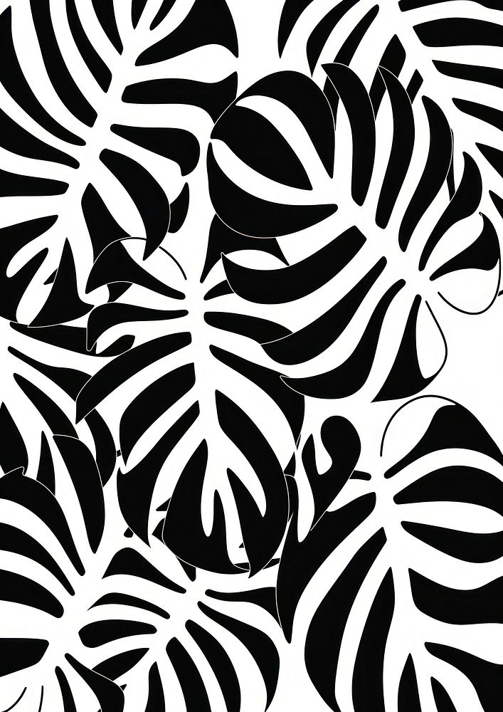 Monstera leaves pattern drawing black. AI generated Image by rawpixel.