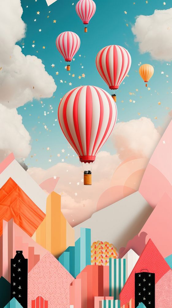 New Year wallpaper aircraft balloon transportation. AI generated Image by rawpixel.