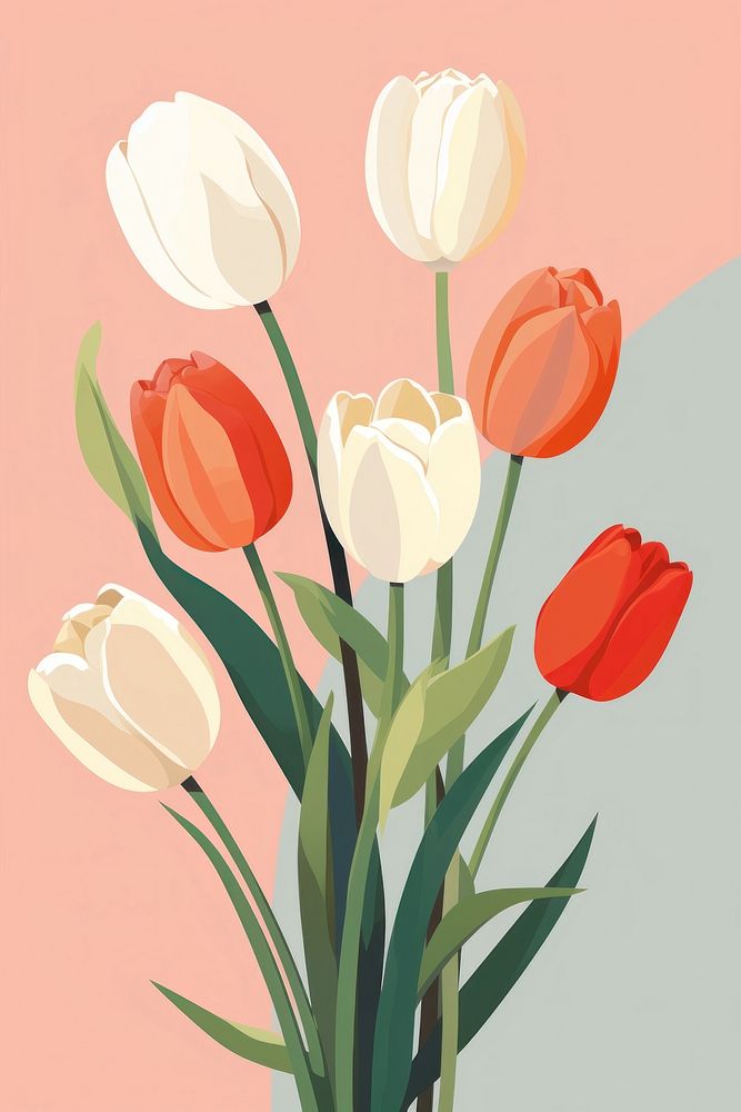 Tulip bouquet painting flower plant. AI generated Image by rawpixel.