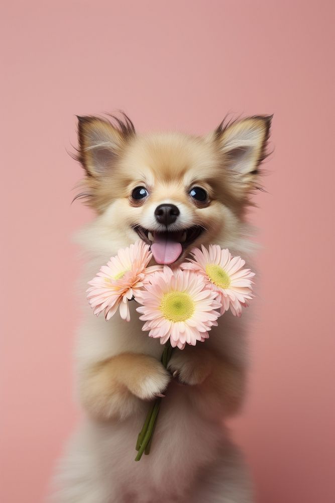 Baby dog flower mammal animal. AI generated Image by rawpixel.