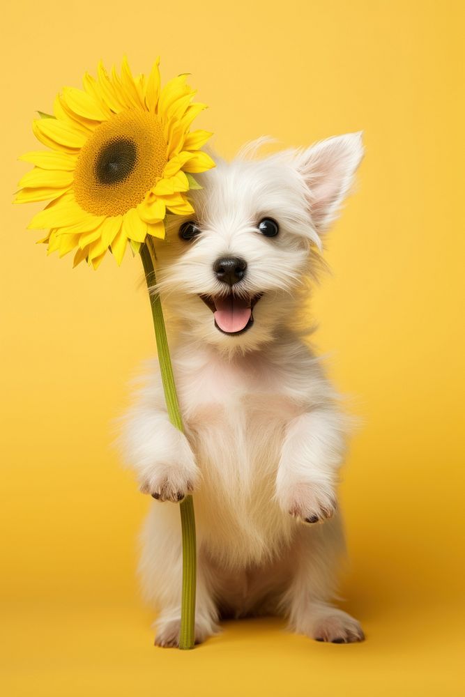 Baby dog sunflower mammal animal. AI generated Image by rawpixel.