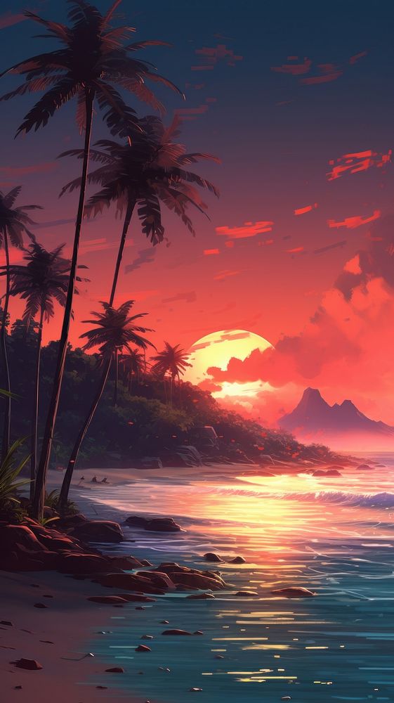 Beach wallpaper sunset landscape outdoors. AI generated Image by rawpixel.