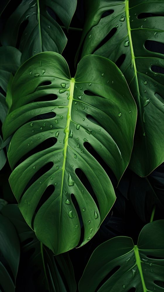 Monstera leaf wallpaper backgrounds plant green. AI generated Image by rawpixel.