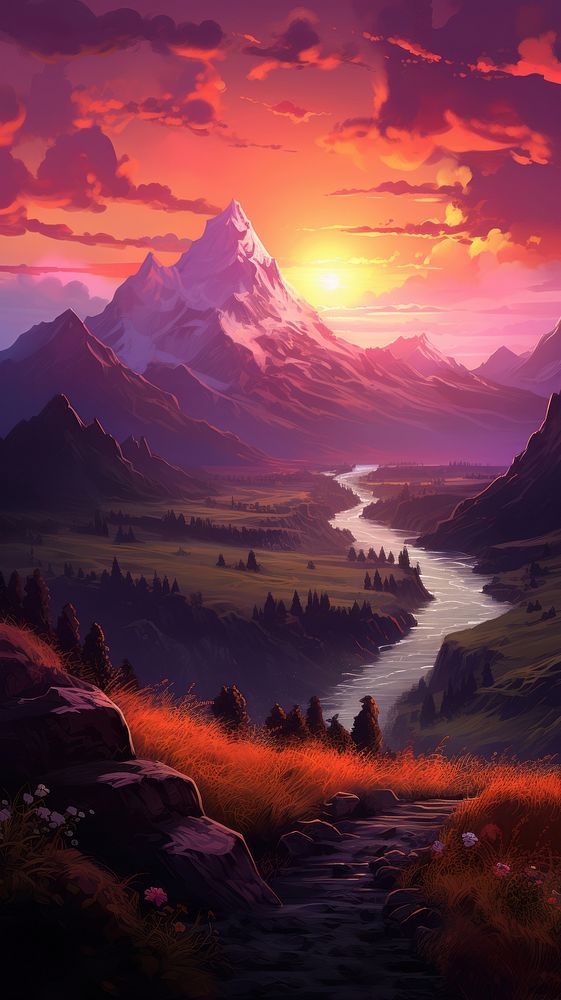 Sunset landscape mountain wilderness. AI generated Image by rawpixel.