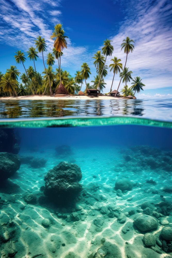 Paradise island underwater outdoors nature. AI generated Image by rawpixel.
