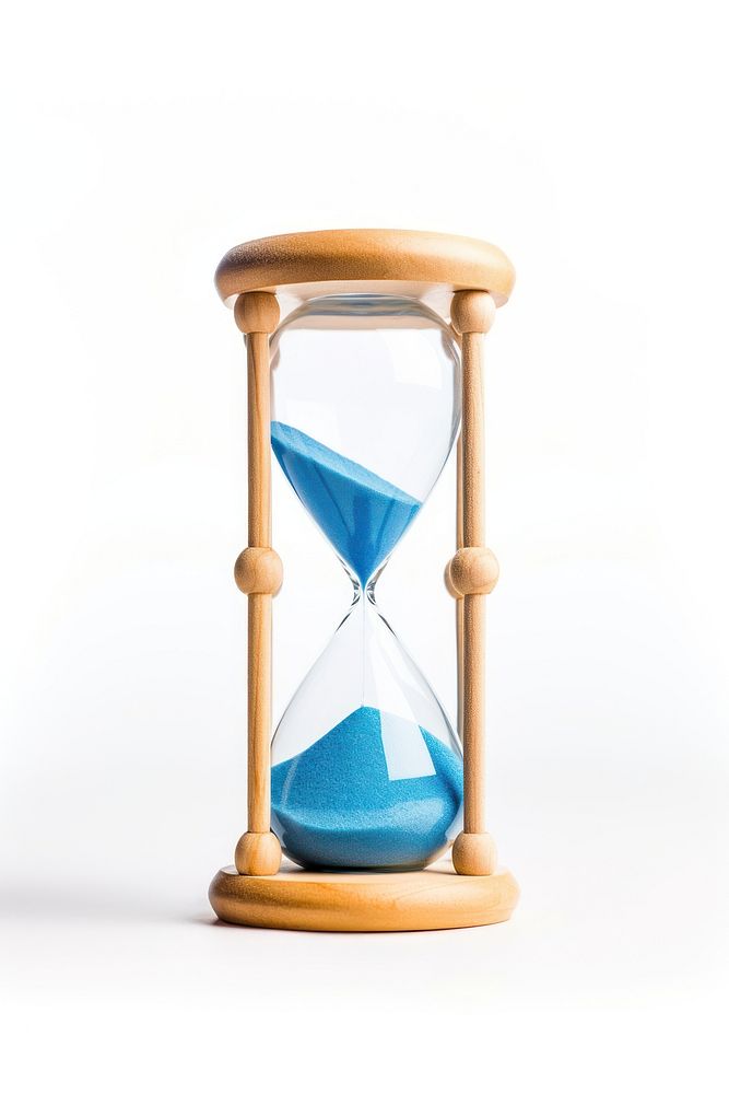 Wooden hourglass blue wood white background. AI generated Image by rawpixel.