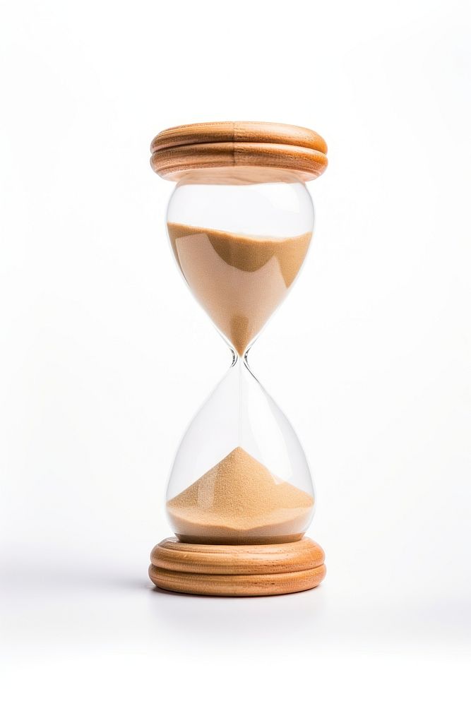 Wooden hourglass wood white background deadline. AI generated Image by rawpixel.
