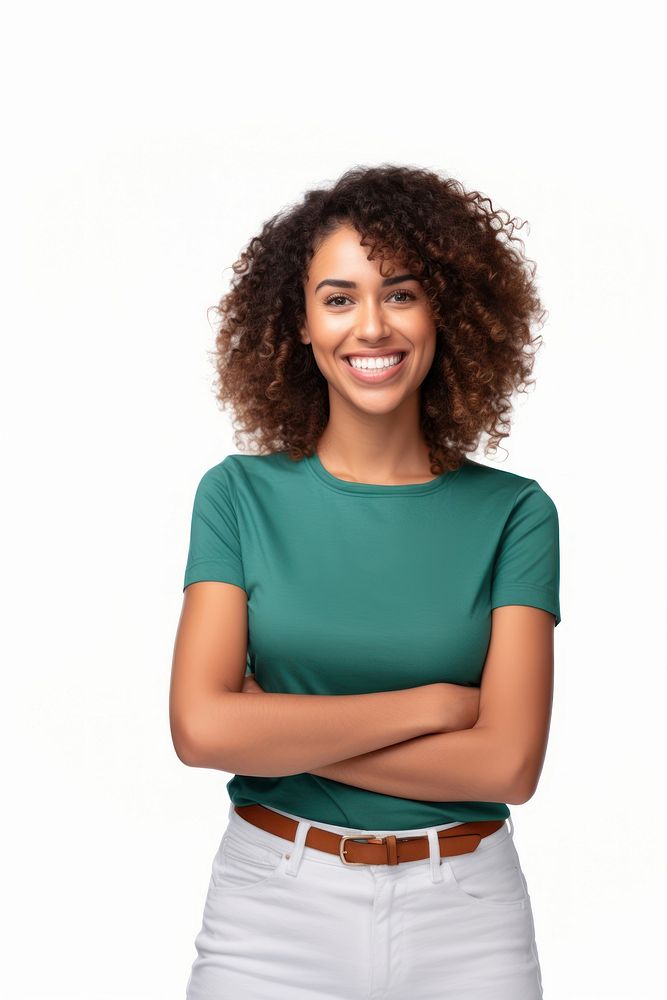 Cheerful young mixed race female sleeve smile adult. AI generated Image by rawpixel.