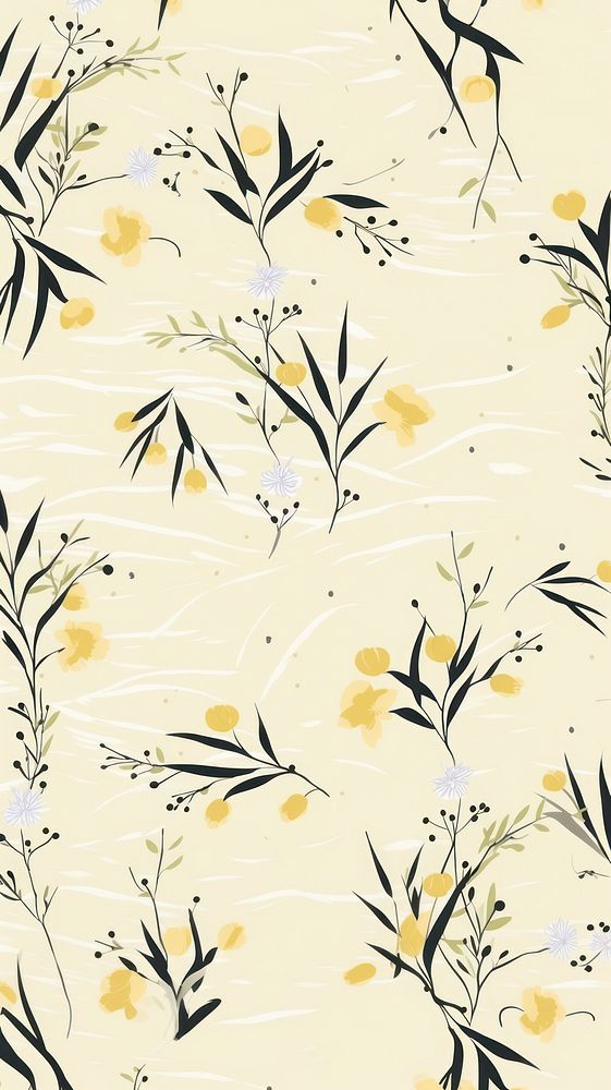 Pastel yellow chinese brush painting pattern backgrounds plant. AI generated Image by rawpixel.