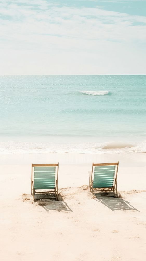 White beach and calm sea furniture outdoors horizon. AI generated Image by rawpixel.