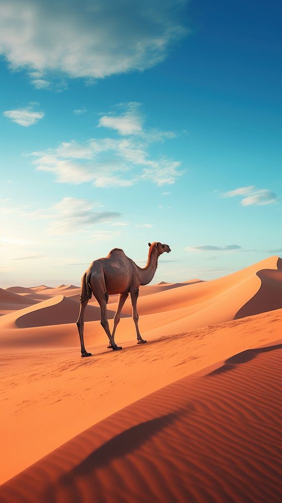 A camel at desert outdoors nature mammal. AI generated Image by rawpixel.