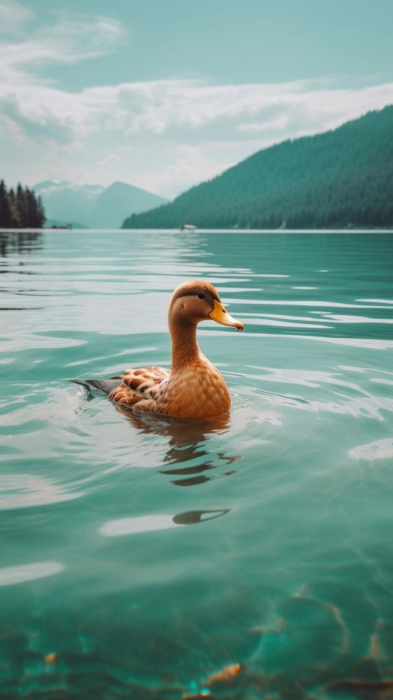 A duck in the lake outdoors swimming animal. AI generated Image by rawpixel.