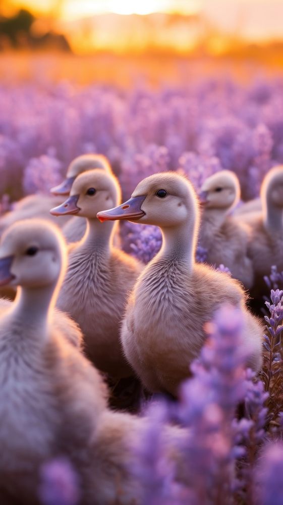 Ducks in a lavender field outdoors animal nature. AI generated Image by rawpixel.