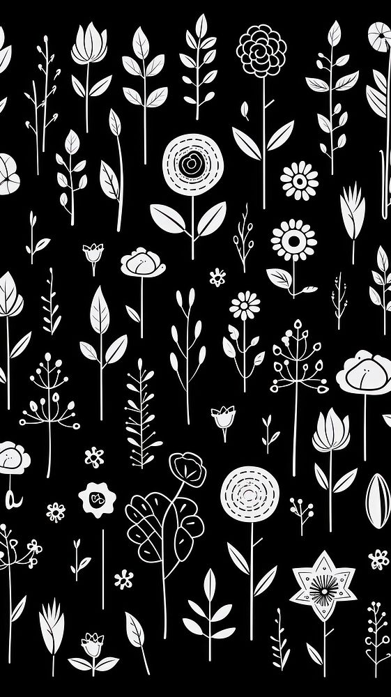 Flowers cute wallpaper pattern drawing white. AI generated Image by rawpixel.