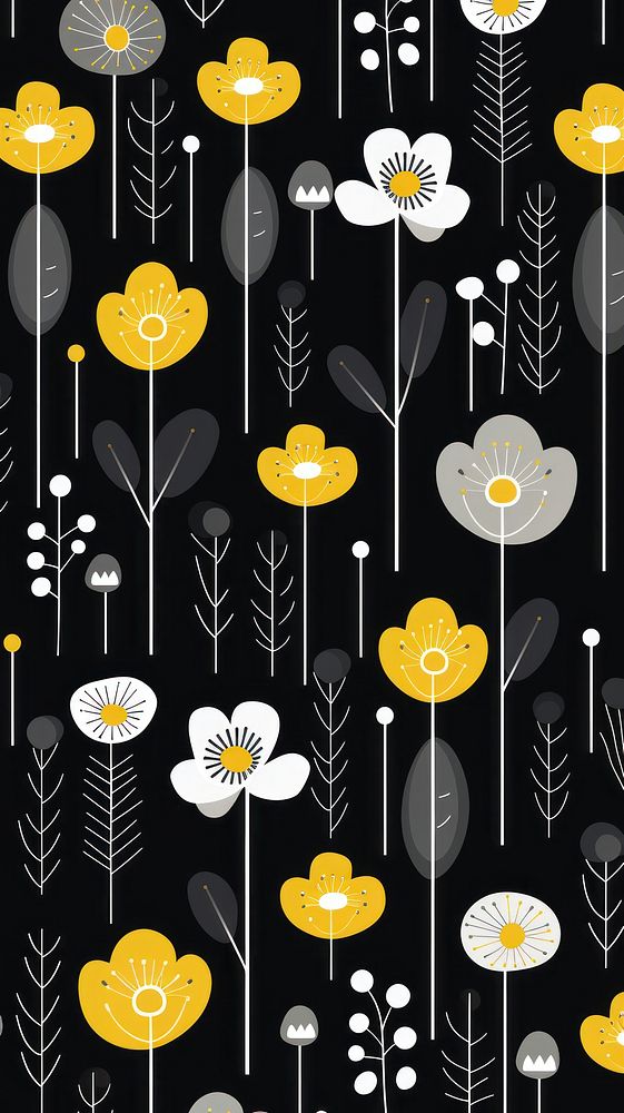 Flowers cute wallpaper pattern yellow backgrounds. AI generated Image by rawpixel.