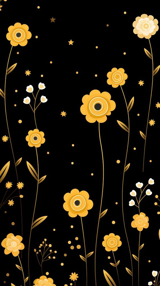 Flowers cute wallpaper pattern yellow backgrounds. AI generated Image by rawpixel.