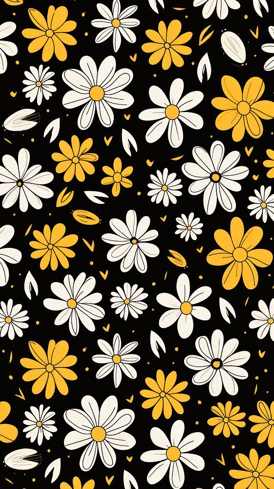 Flowers cute wallpaper pattern yellow plant. AI generated Image by rawpixel.