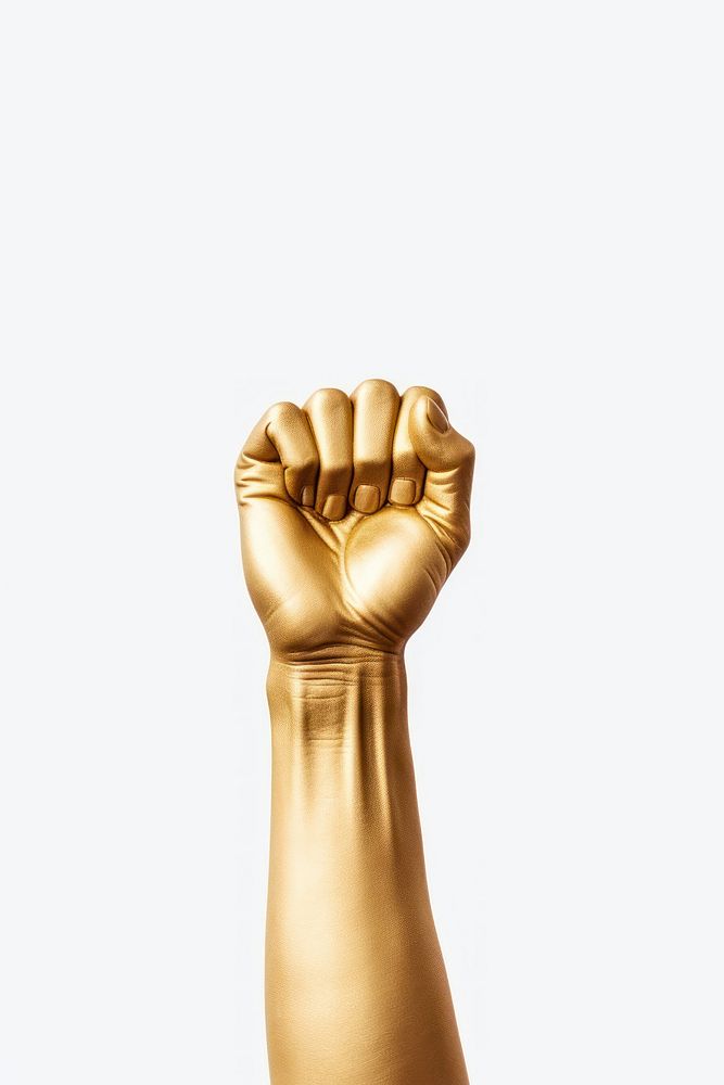 Hand rising up a gold medal adult white background sculpture. AI generated Image by rawpixel.