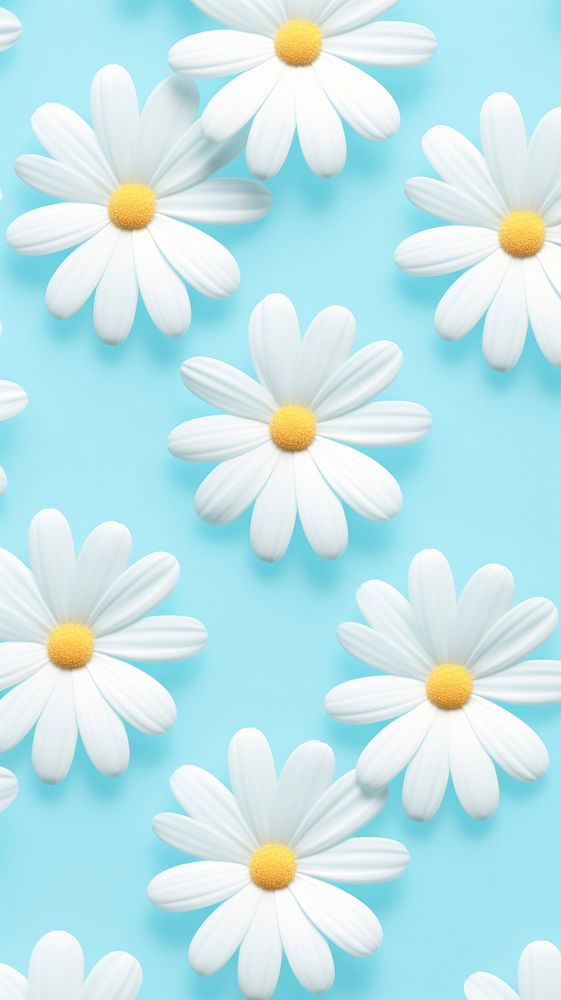 Daisy flowers cute wallpaper petal plant blue. AI generated Image by rawpixel.