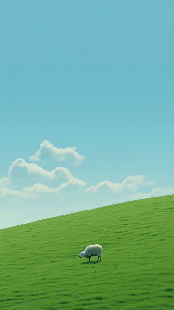 White sheep grazing on a lush green field grassland outdoors pasture. AI generated Image by rawpixel.