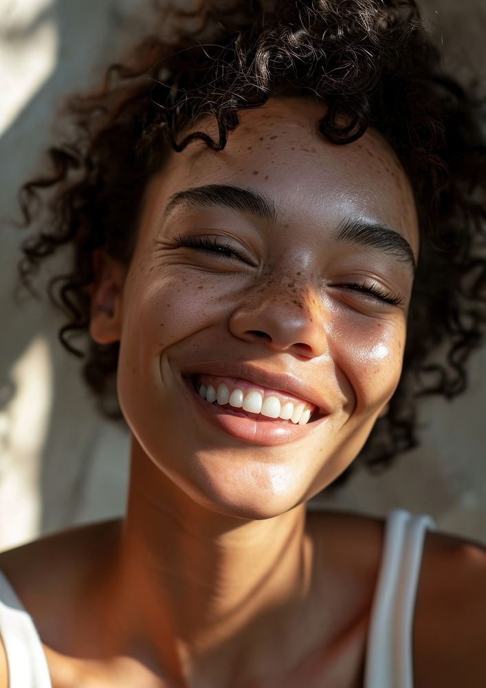 Woman vitiligo skin smile adult happy. AI generated Image by rawpixel.