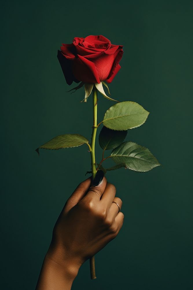 Latinx woman hand holding red rose flower plant green. AI generated Image by rawpixel.