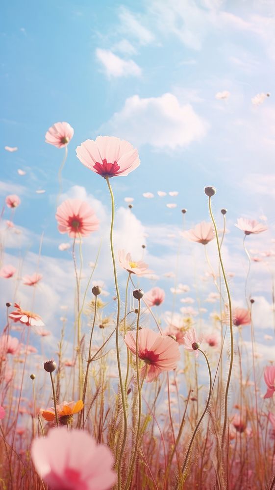 Spring flowers field nature grassland outdoors. AI generated Image by rawpixel.