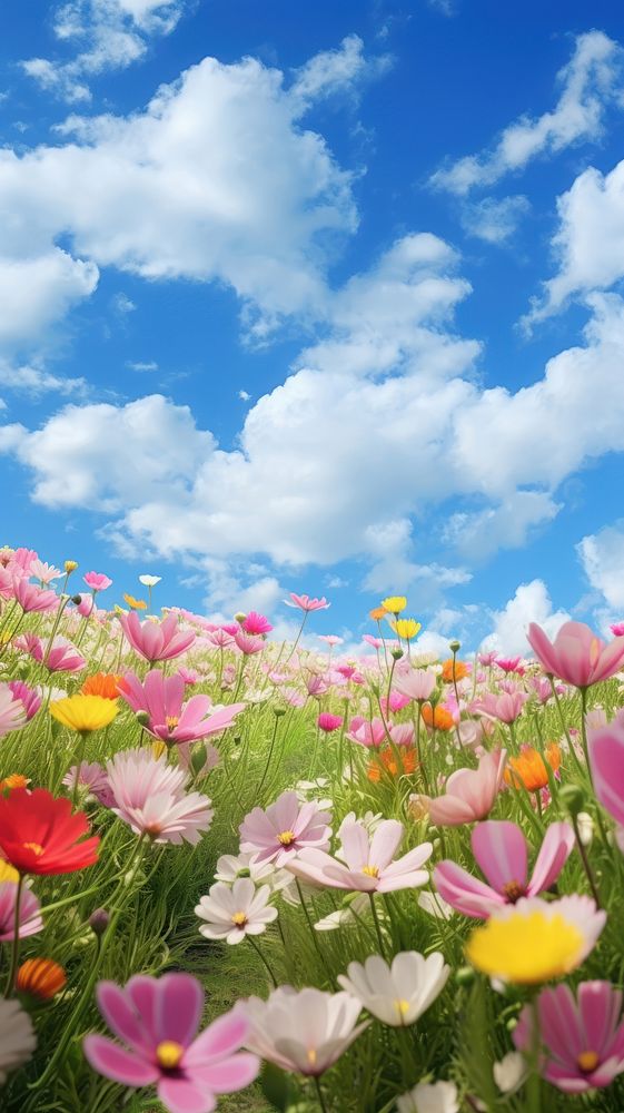 Spring flowers field nature landscape grassland. AI generated Image by rawpixel.