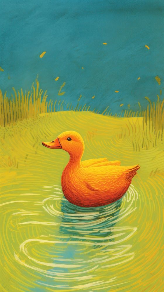 Yellow duck painting outdoors animal. AI generated Image by rawpixel.