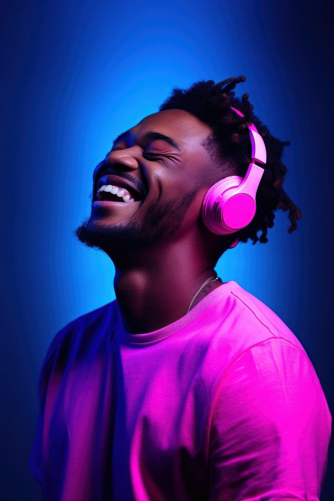 Happy young man headphones portrait headset. 
