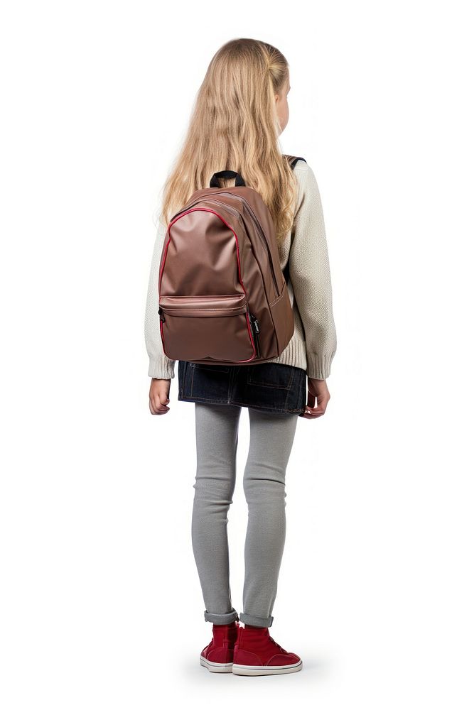 Girl bag backpack white background. AI generated Image by rawpixel.