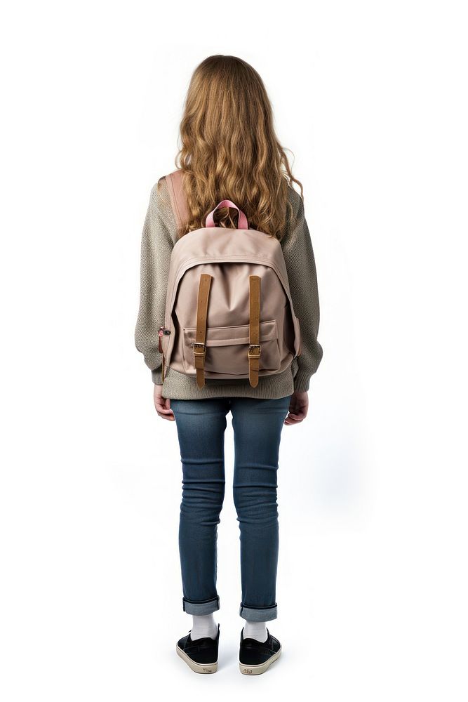 Girl bag backpack white background. AI generated Image by rawpixel.