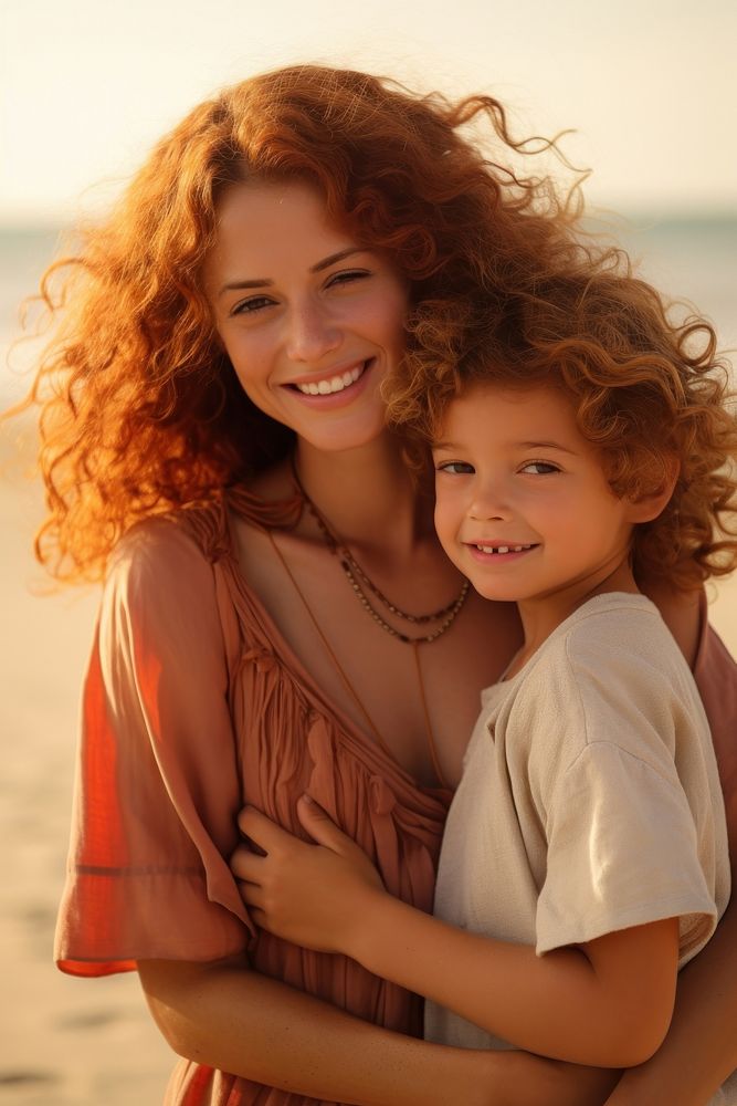 Latin American redhead mother portrait hugging summer. AI generated Image by rawpixel.