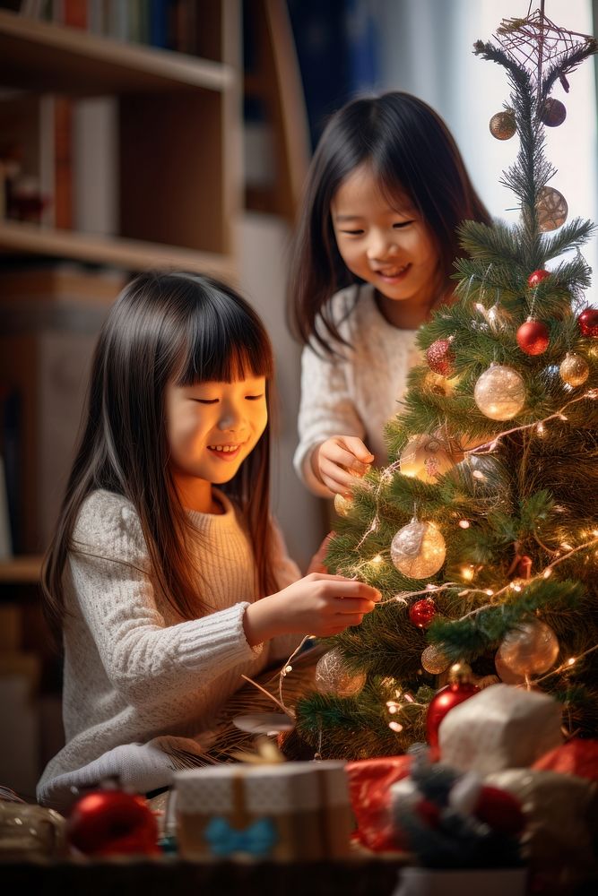 Chinese kids christmas child tree. AI generated Image by rawpixel.