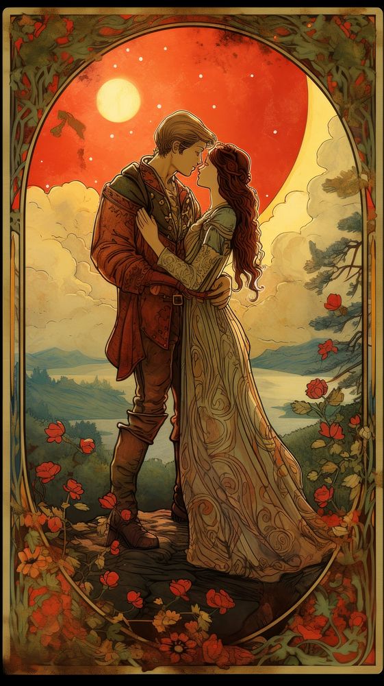 Tarot card painting adult love. AI generated Image by rawpixel.