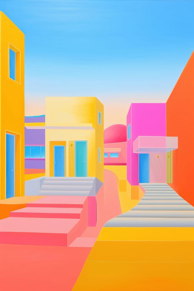 Modern architecture painting building creativity. AI generated Image by rawpixel.