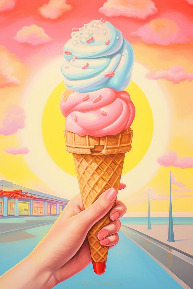 Hand holding ice cream painting dessert food. AI generated Image by rawpixel.