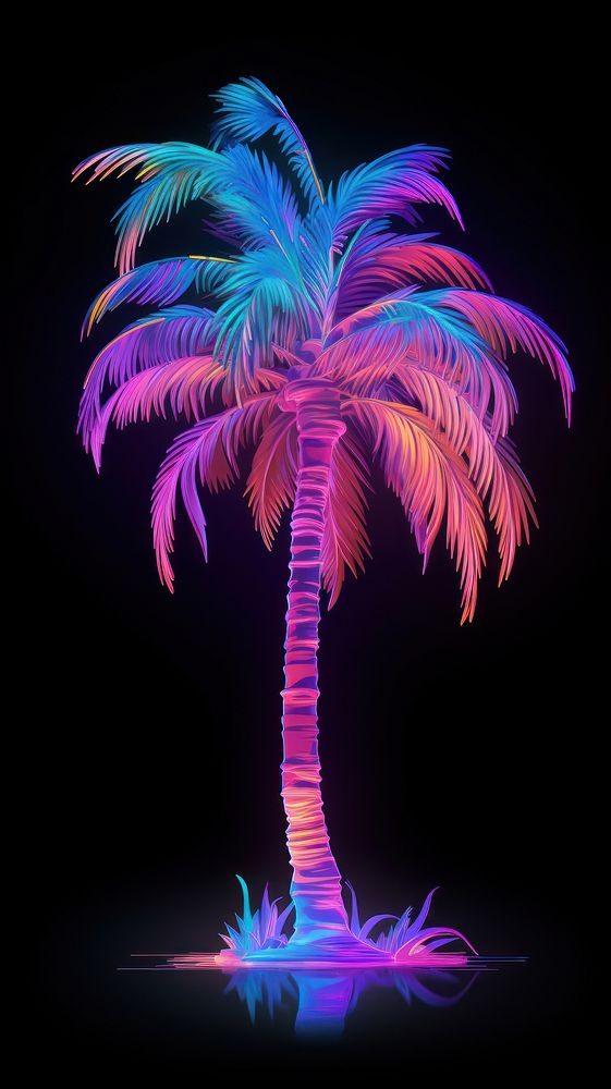 Palm tree plant illuminated arecaceae. AI generated Image by rawpixel.