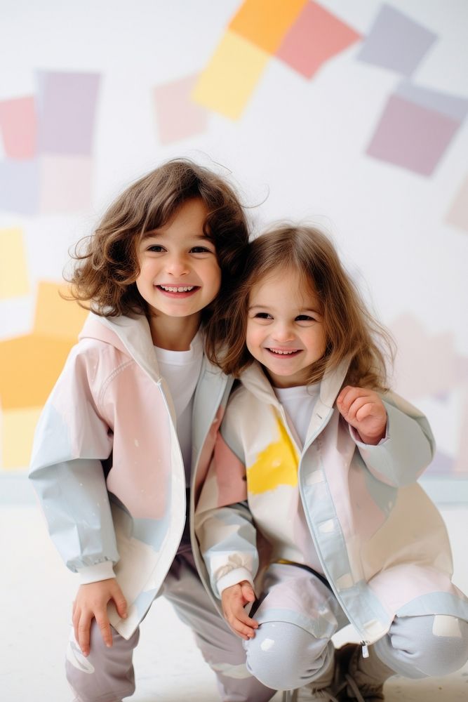 Girl and boy in pastel raincoat portrait child photo. AI generated Image by rawpixel.