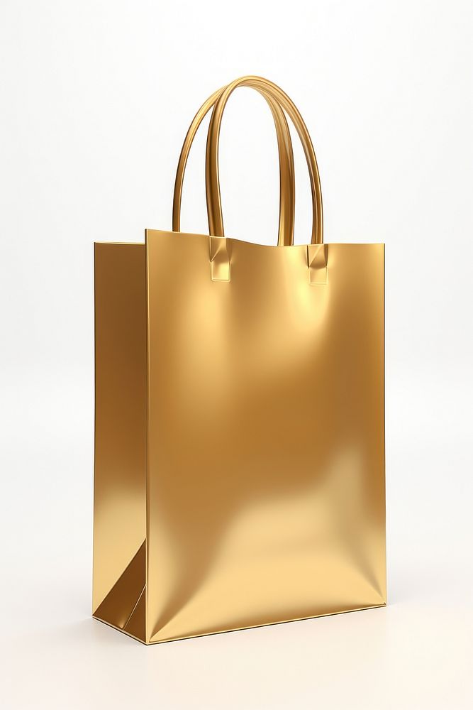 Shopping bag handbag gold white background. AI generated Image by rawpixel.