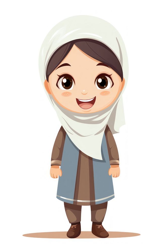 A happy muslim little girl cartoon cute white background. AI generated Image by rawpixel.
