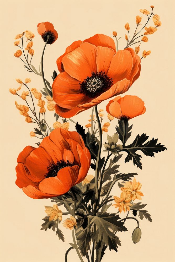 Flower illustration art poppy plant. AI generated Image by rawpixel.