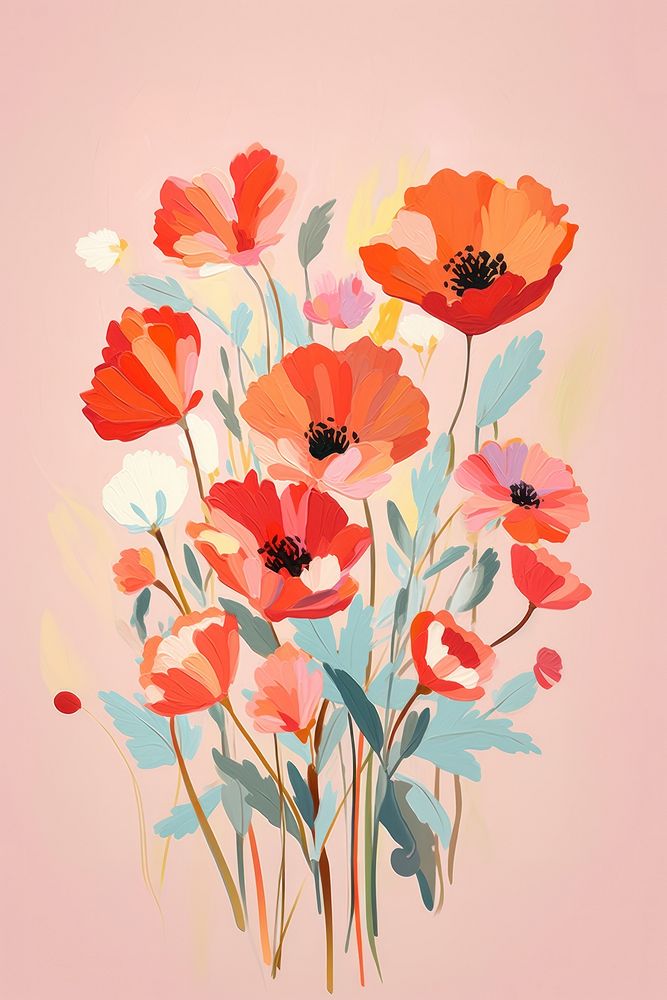 Flower illustration painting art poppy. AI generated Image by rawpixel.